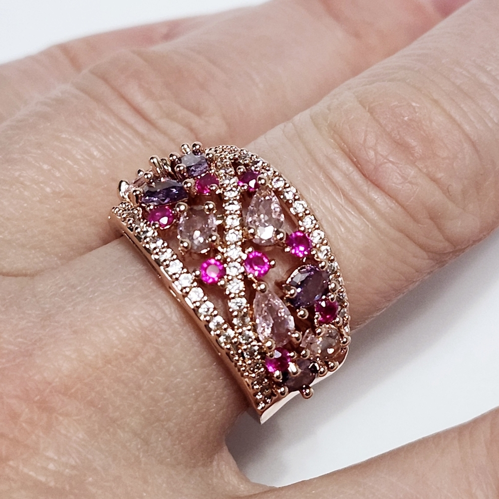 Multi Stone Rose Wide Ring
